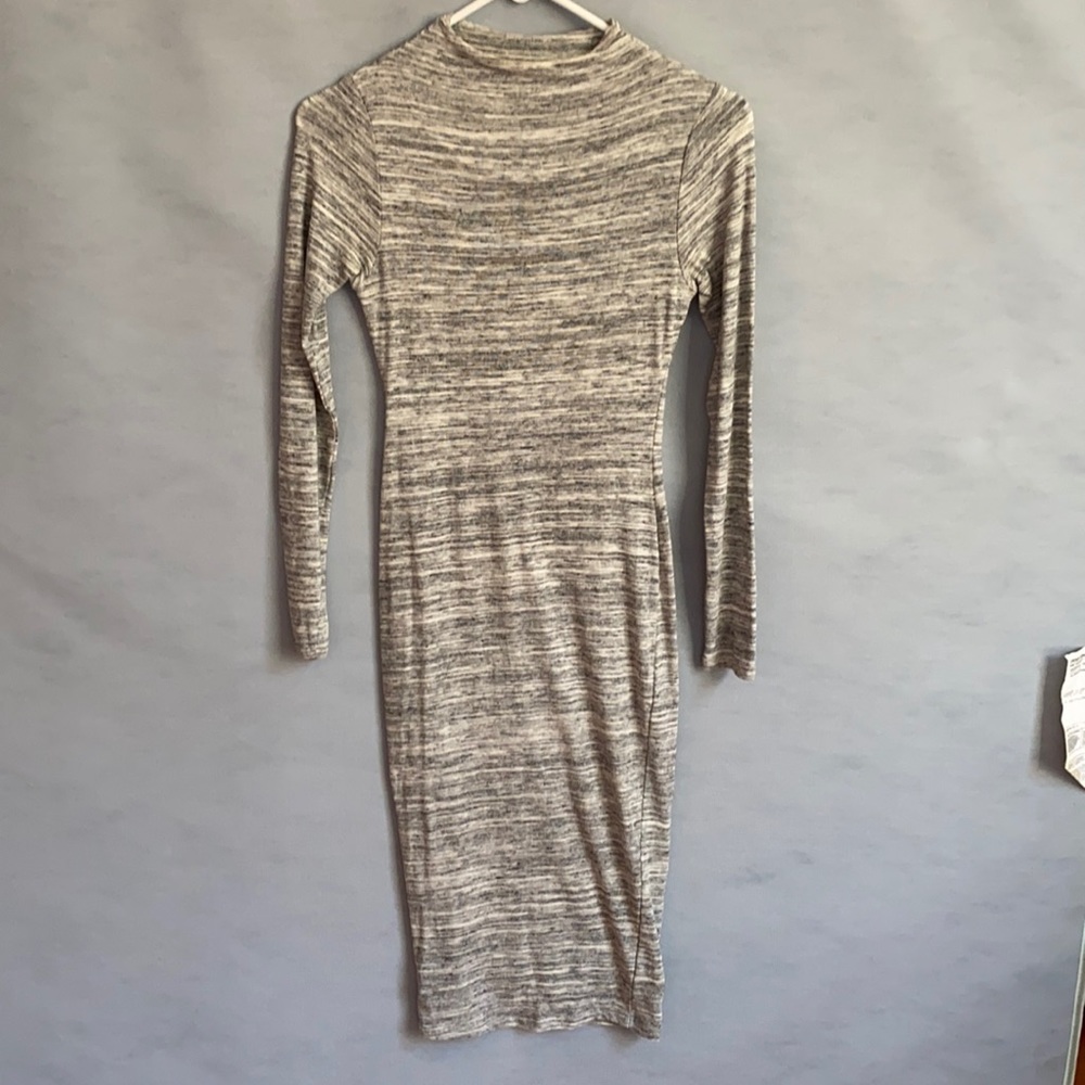 Sexy grey marled mock neck midi dress